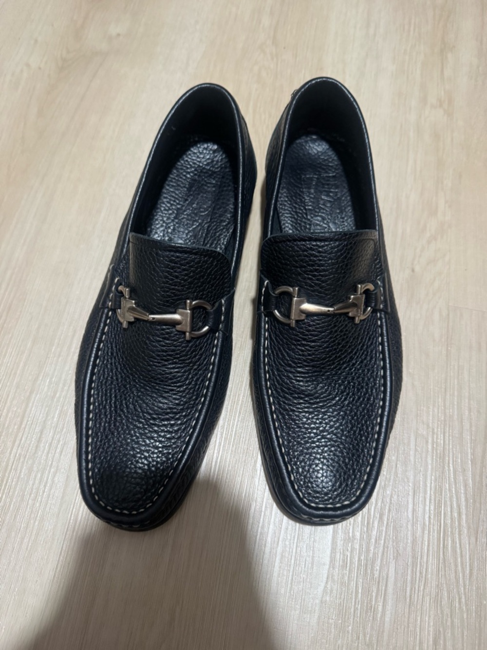 Salvatore Ferragamo Black Leather Bit Slip-On Loafers